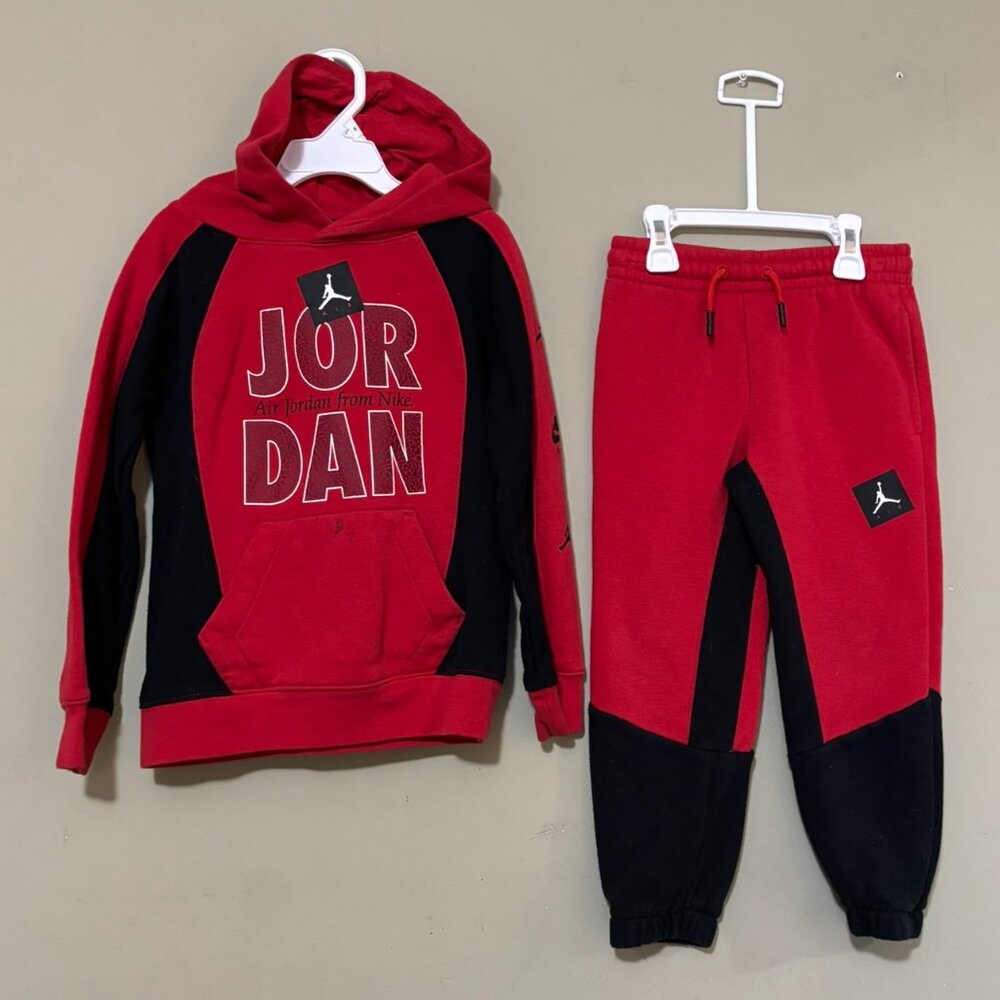 Jordan Boys Red & Black Hoodie Sweatshirt Jogger Sweatpants Outfit Set Small 4-5